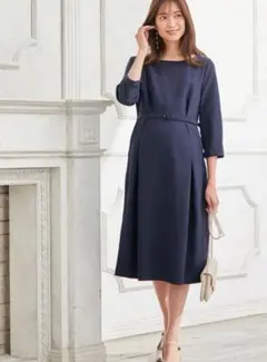 【美品】 エンジェリーベ ワンピース マタニティ フォーマル 授乳口 ネイビー