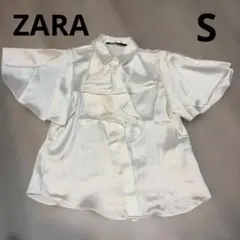 【美品】ZARA ザラ 立体フリル 半袖シャツブラウス