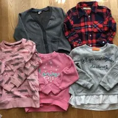110 トレーナー、ネルシャツ、カーディガン　5点セットまとめ売り　女の子
