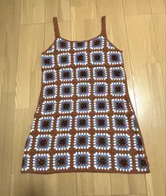 クロシェ編み ワンピース ブラウン
