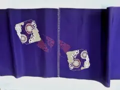 紫色 花柄刺繍 反物
