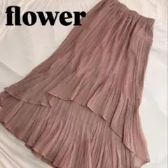 flower プリーツスカート アシンメトリー ウエストゴム ピンクのサムネイル