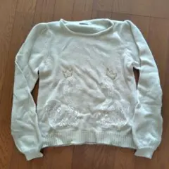 スワンモチーフ レース刺繍 ニット セーター