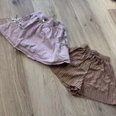 女の子　ボトム　2点セット　薄紫色 ボタン付きミニスカート　110cm プリーツ