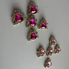 ハート型ピンクストーンネイルパーツセット