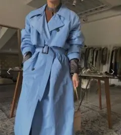 AMERI THINDOWN TRENCH COAT 青 アウター ダウンコート
