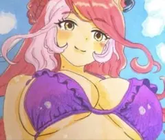 ウマ娘　ラヴズオンリーユー　水着　ファンアート　手描きイラスト　色紙　アナログ