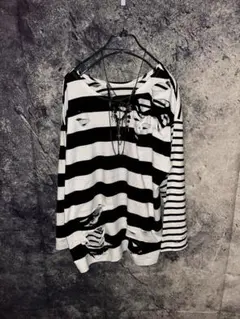 Y2K Black archive punk grunge ダメージ　ボーダー