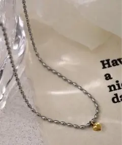 【【 新品未使用 月末セール】】シルバー×ゴールド　ハートネックレス　ステンレス