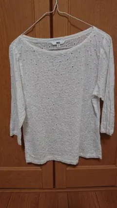 UNIQLO ホワイト レース編み 五分袖 トップス