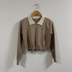 ベージュ ホワイト 襟 長袖ポロシャツ