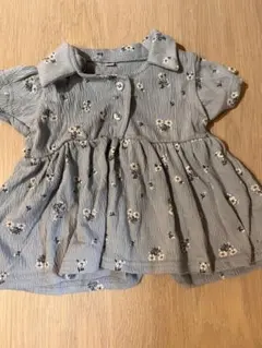 花柄ブルー 襟付きベビートップス 90cm