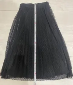 レディース ドット柄 黒ロングスカート