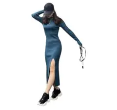 ロイヤルパーティー　スリットリブニットワンピース　グリーン　中古