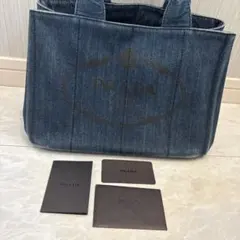 超美品★PRADA プラダ カナパ デニム トート ネイビー ゴールド金具