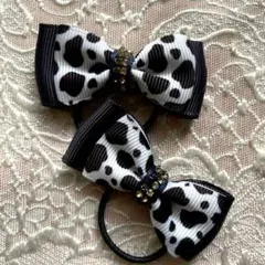 牛柄リボンヘアゴムセット