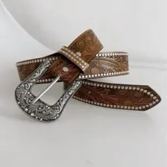 【たらおさん専用】メンズ ウエスタンベルト スタッズ ベルト ダークブラウン