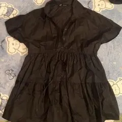 ブラック 半袖シャツワンピース ウエストリボンザラZARA