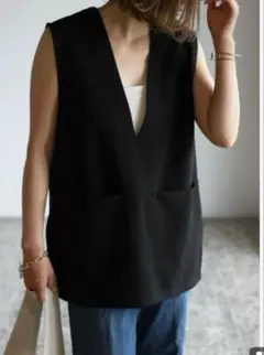 Bonjour Sagan　フロントポケットベスト　プルオーバージレ　ブラックF