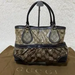 GUCCI GGクリスタル　PVCレザー　トートバッグ ベージュ/ブラウン肩掛け