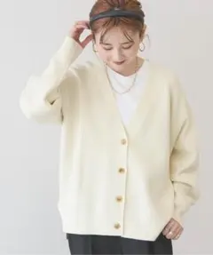 ?AMERICAN HOLIC バイパチラメ入りVネック片畦ニットカーディガン