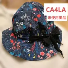 【未使用美品】CA4LA カシラ 花柄 黒リボン 帽子 ハット フリーサイズ
