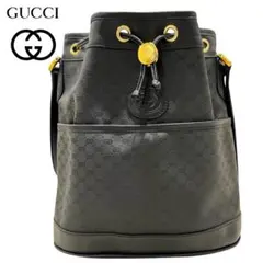 GUCCI ショルダーバッグ 巾着 インターロッキング マイクロGG 黒 レザーのサムネイル
