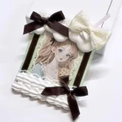 トレカケースデコホイップデコB8平成女児 チョコミント 黄緑 茶色 白 リボン