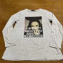 値下げ　ヘザー　フリーサイズ　グレー 長袖Tシャツ プリント入り