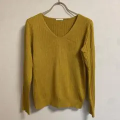 GU レディース リブ編みVネックセーター　マスタード 【S】
