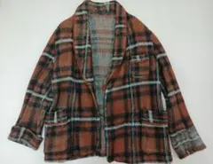 希少 70s ユーロ ハンドニット チェック ガウン L
