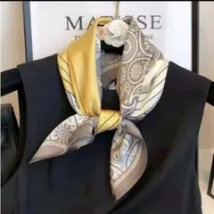 スカーフ　カバン　ストール　シルク風　 ヘアアレンジ　シンプル　黄色　大判