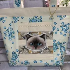 トート ハンドメイド 紙袋タイプ子猫デザイントートバッグ 両面パネル