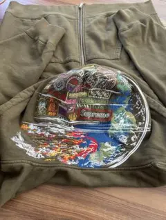 希少デザイン】シュプリーム　ワンポイントロゴ入フード豪華刺繍ジップパーカー　L