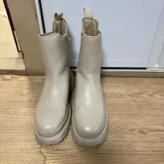 ベージュ サイドゴア厚底ブーツ 合成皮革 Lサイズ