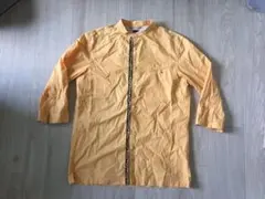 HERE'S ヒアーズ メンズ 黄色(山吹色) 7分袖 刺繍ポイントシャツ L