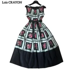 ロイスクレヨン　ロングワンピース　花柄　総柄　フレア　Aライン　ノースリーブ　M