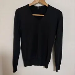 UNIQLO エクストラファインメリノ　 ブラック Vネック 長袖　黒 L