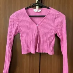 H&M ピンク リブ編み カーディガン