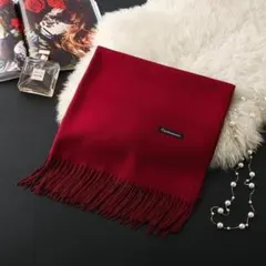 新品 大判ストール ワインレッド 赤 マフラー カシミヤの様な肌触り 厚手ヘビー