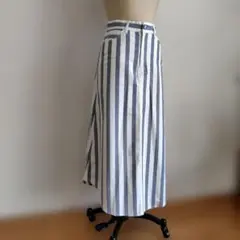 ストライプ ミモレ丈スカート 爽やか 綺麗なシルエット ストレッチ生地 美品