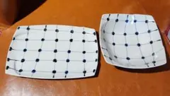 新品同様　波佐見焼　格子×ドット柄　長皿&中鉢