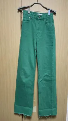 ZARA グリーン デニムストレートパンツ　EUR34