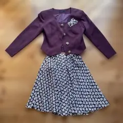 レディース セットアップ ジャケット＋スカート 花柄 ボルドー レトロ 上品