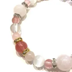 L217◎ローズクォーツ チェリー水晶パワーストーンブレスレット天然石