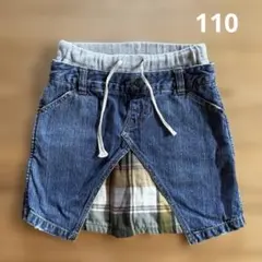 110 女の子　デニムスカート　チェック柄　キッズ服　ダメージジーンズ