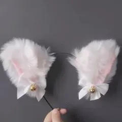 猫耳　カチューシャ　白　ホワイト　ロリータ　リボン　ヘッドドレス　コスプレ　地雷