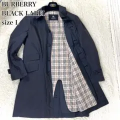 バーバリーブラックレーベル ステンカラーコート ノバチェック ロング丈 L 黒