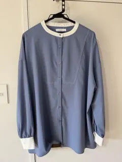 VACANCY 長袖シャツ　レディースシャツ ブルー　おしゃれ　バイカラー　丸襟