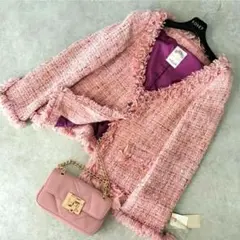 新品 伊生地 ピンクツイードジャケット vous meme 春カラー入園入学